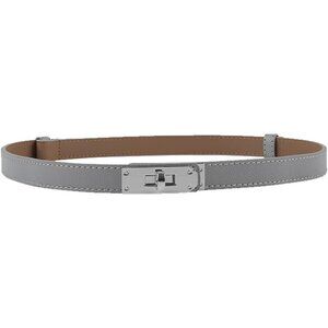 Women's Skinny Leather Belt Adjustable Turn-Lock Buckle Ideal Light Gray Silver